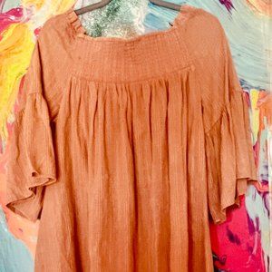 NWT EASEL Smocked Top-Off Shoulder - Bell Sleeve Tunic or Mini Dress - Large